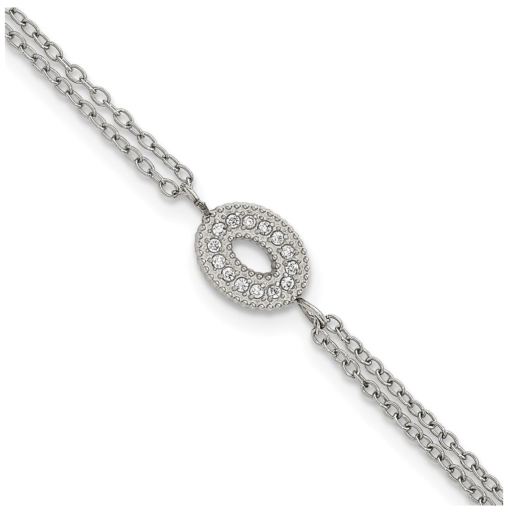 Stainless Steel Polished Cubic Zirconia Oval 6in with 2in ext. 2-Strand Bracelet – Elegant Jewelry Gift for Birthday, Anniversary, Engagement, Wedding
