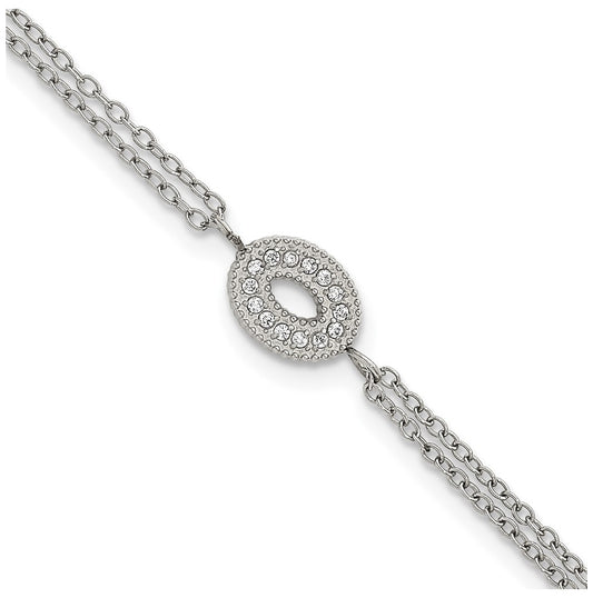 Stainless Steel Polished Cubic Zirconia Oval 6in with 2in ext. 2-Strand Bracelet – Elegant Jewelry Gift for Birthday, Anniversary, Engagement, Wedding