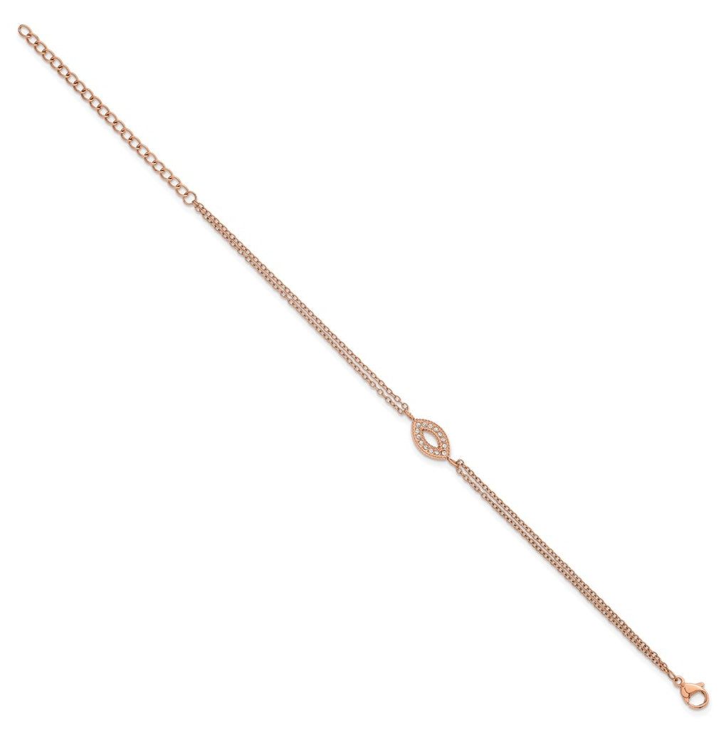 Stainless Steel Polished Rose IP Cubic Zirconia 6in with 2in ext. 2-Strand Bracelet – Elegant Jewelry Gift for Birthday, Anniversary, Engagement, Wedding