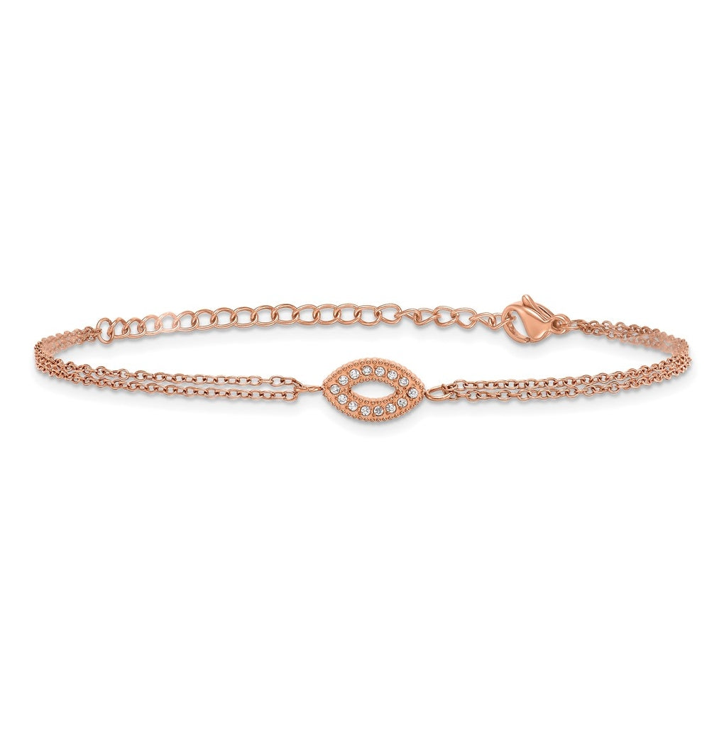 Stainless Steel Polished Rose IP Cubic Zirconia 6in with 2in ext. 2-Strand Bracelet – Elegant Jewelry Gift for Birthday, Anniversary, Engagement, Wedding