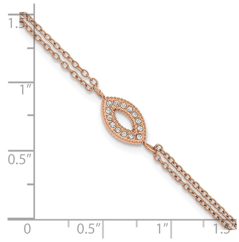 Stainless Steel Polished Rose IP Cubic Zirconia 6in with 2in ext. 2-Strand Bracelet – Elegant Jewelry Gift for Birthday, Anniversary, Engagement, Wedding