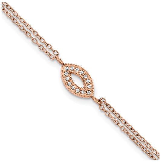 Stainless Steel Polished Rose IP Cubic Zirconia 6in with 2in ext. 2-Strand Bracelet – Elegant Jewelry Gift for Birthday, Anniversary, Engagement, Wedding