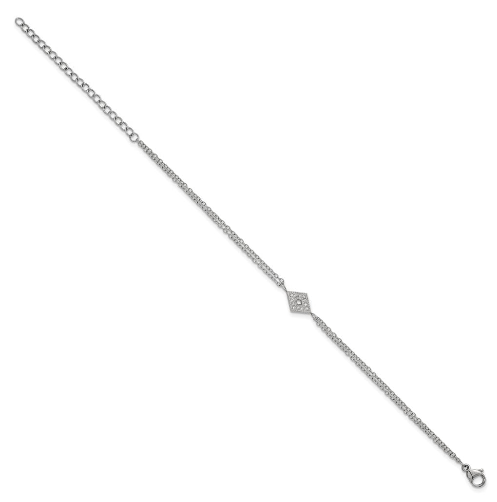 Stainless Steel Polished Diamond-shape Cubic Zirconia 6in with 2in ext. 2-Strand Bracelet – Elegant Jewelry Gift for Birthday, Anniversary, Engagement, Wedding