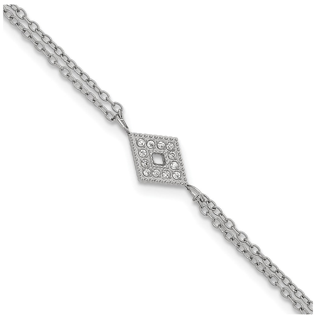 Stainless Steel Polished Diamond-shape Cubic Zirconia 6in with 2in ext. 2-Strand Bracelet – Elegant Jewelry Gift for Birthday, Anniversary, Engagement, Wedding