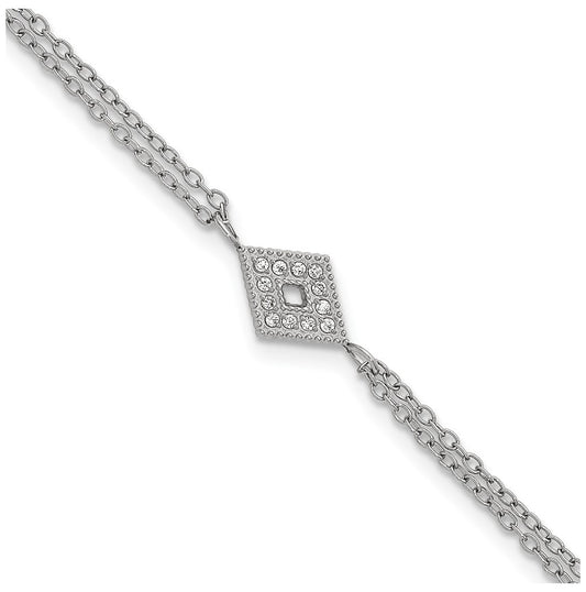 Stainless Steel Polished Diamond-shape Cubic Zirconia 6in with 2in ext. 2-Strand Bracelet – Elegant Jewelry Gift for Birthday, Anniversary, Engagement, Wedding