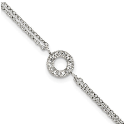 Stainless Steel Polished Cubic Zirconia Circle 6in with 2in ext. 2-Strand Bracelet – Elegant Jewelry Gift for Birthday, Anniversary, Engagement, Wedding