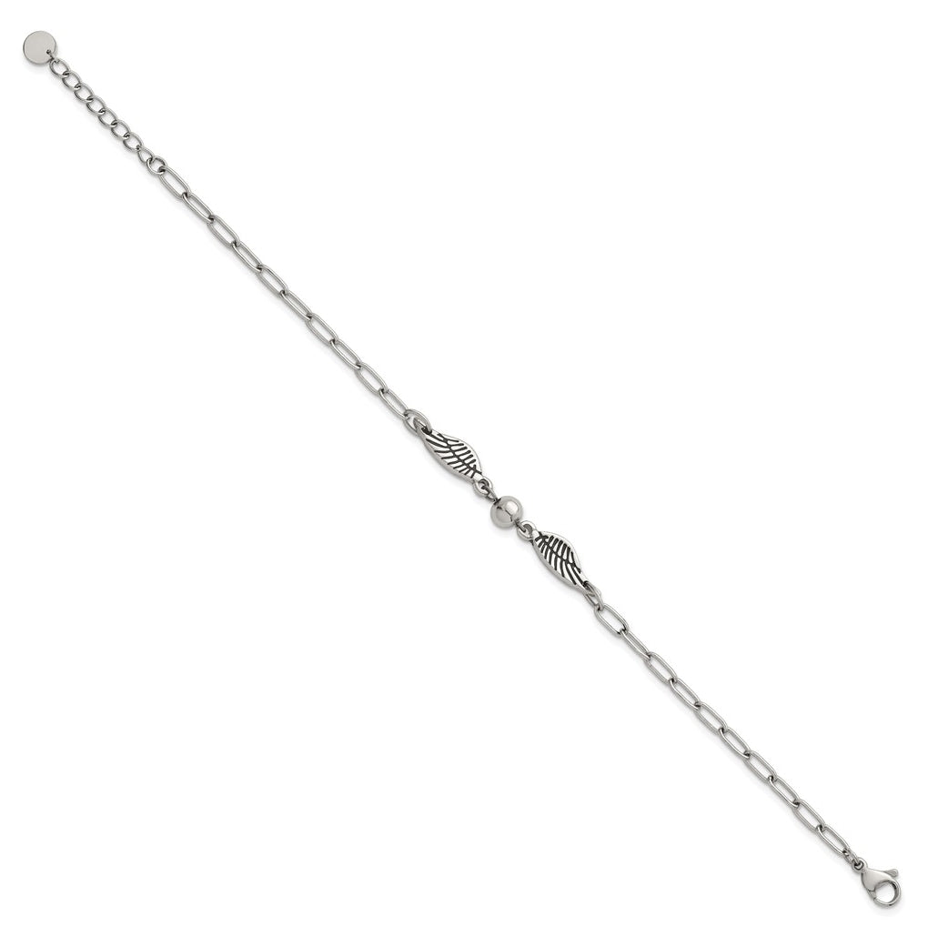 Stainless Steel Polished Enameled Wings with Ball 7.25in with 1in ext. Bracelet – Elegant Jewelry Gift for Birthday, Anniversary, Engagement, Wedding