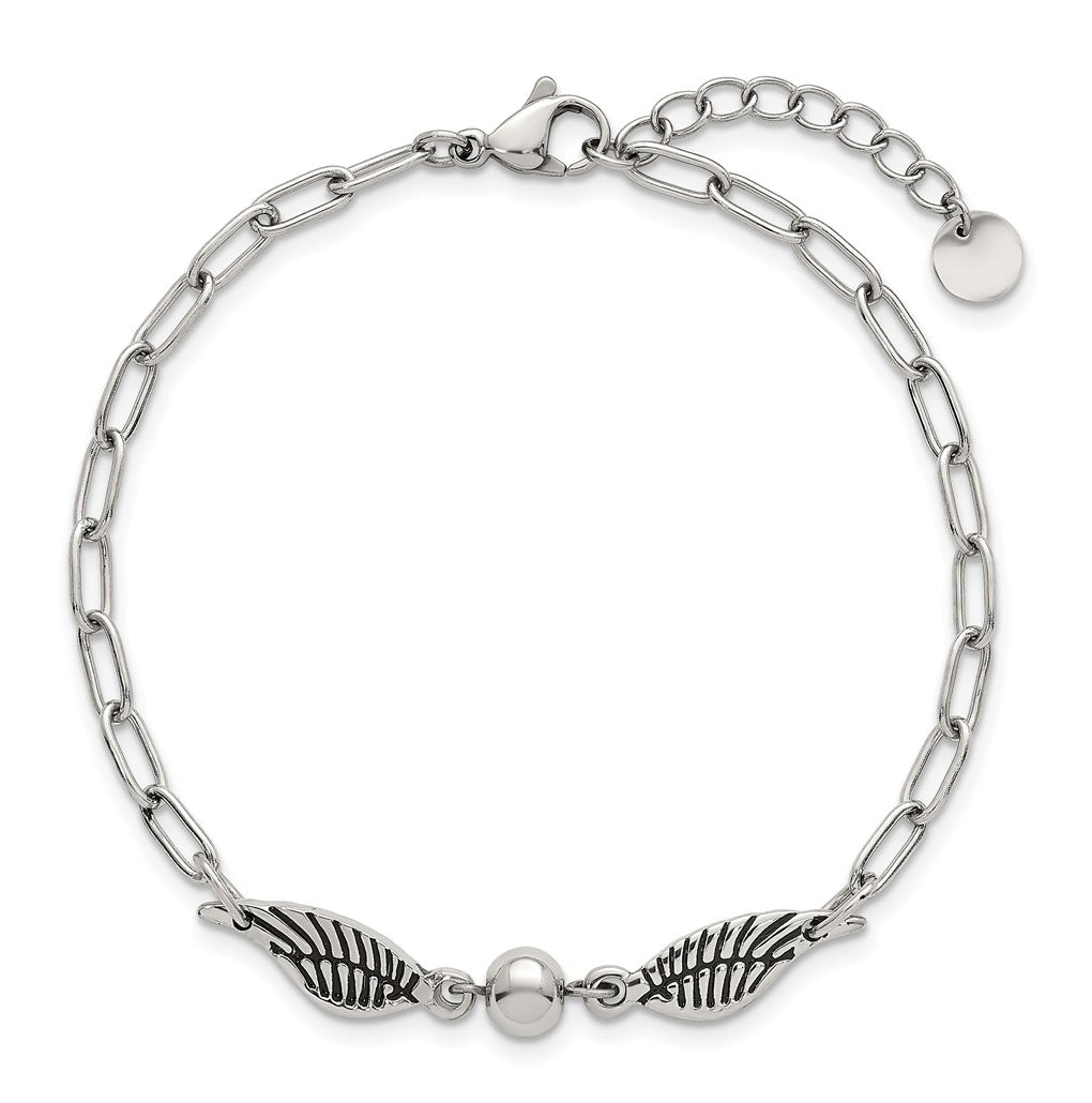 Stainless Steel Polished Enameled Wings with Ball 7.25in with 1in ext. Bracelet – Elegant Jewelry Gift for Birthday, Anniversary, Engagement, Wedding