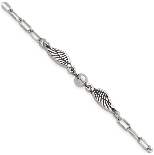Stainless Steel Polished Enameled Wings with Ball 7.25in with 1in ext. Bracelet – Elegant Jewelry Gift for Birthday, Anniversary, Engagement, Wedding