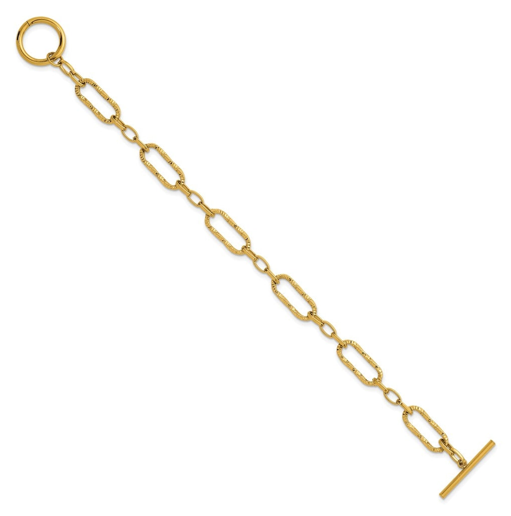 Stainless Steel Polished Yellow IP-plated 7.5in Textured Link Bracelet – Elegant Jewelry Gift for Birthday, Anniversary, Engagement, Wedding