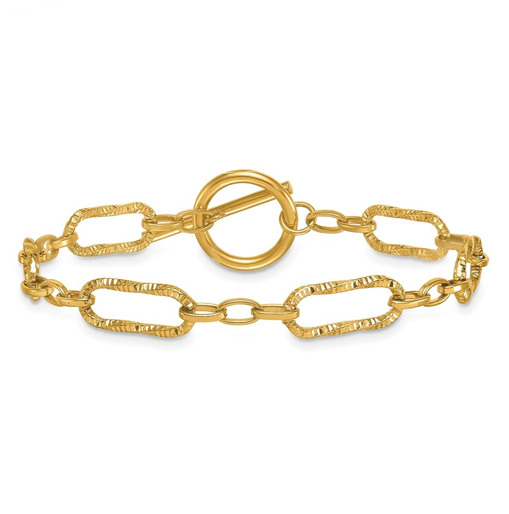 Stainless Steel Polished Yellow IP-plated 7.5in Textured Link Bracelet – Elegant Jewelry Gift for Birthday, Anniversary, Engagement, Wedding