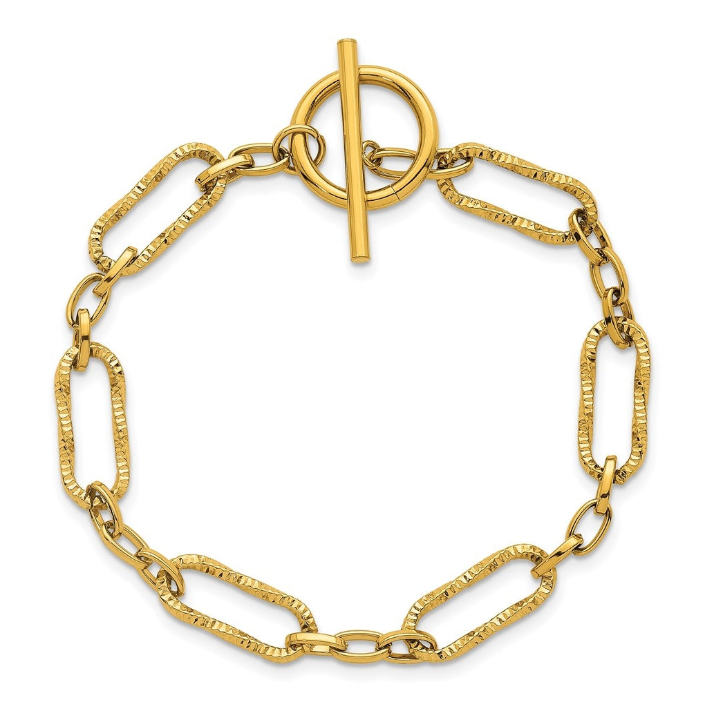 Stainless Steel Polished Yellow IP-plated 7.5in Textured Link Bracelet – Elegant Jewelry Gift for Birthday, Anniversary, Engagement, Wedding