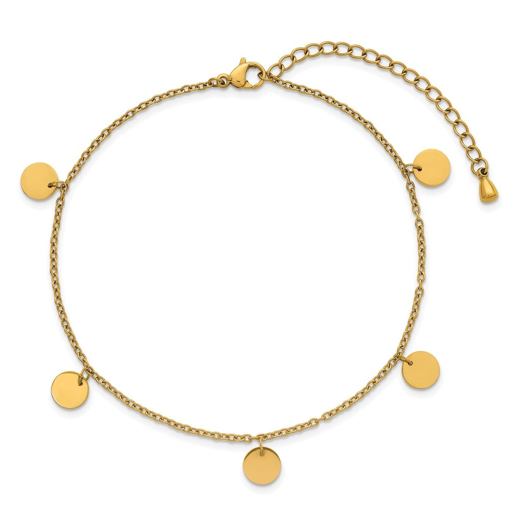 Stainless Steel Polished Yellow IP Disc Charms 8.25in with 2in ext. Bracelet – Elegant Jewelry Gift for Birthday, Anniversary, Engagement, Wedding