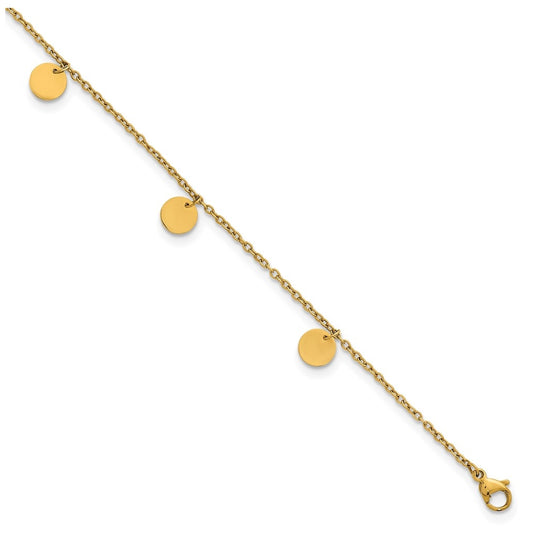 Stainless Steel Polished Yellow IP Disc Charms 8.25in with 2in ext. Bracelet – Elegant Jewelry Gift for Birthday, Anniversary, Engagement, Wedding