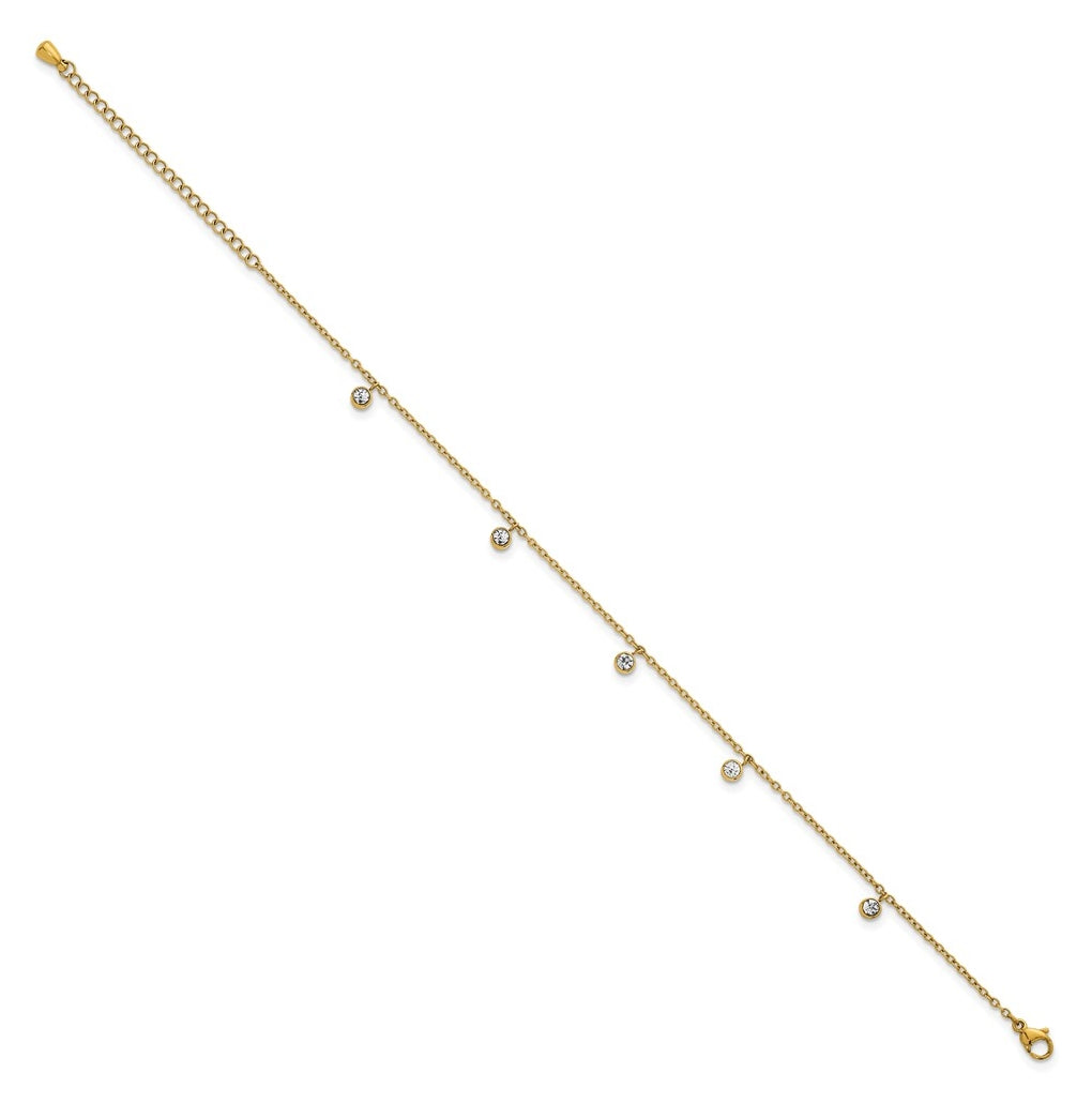 Stainless Steel Polished Yellow IP Crystal Dangle 8.25in with 2in ext. Anklet – Elegant Jewelry Gift for Birthday, Anniversary, Engagement, Wedding