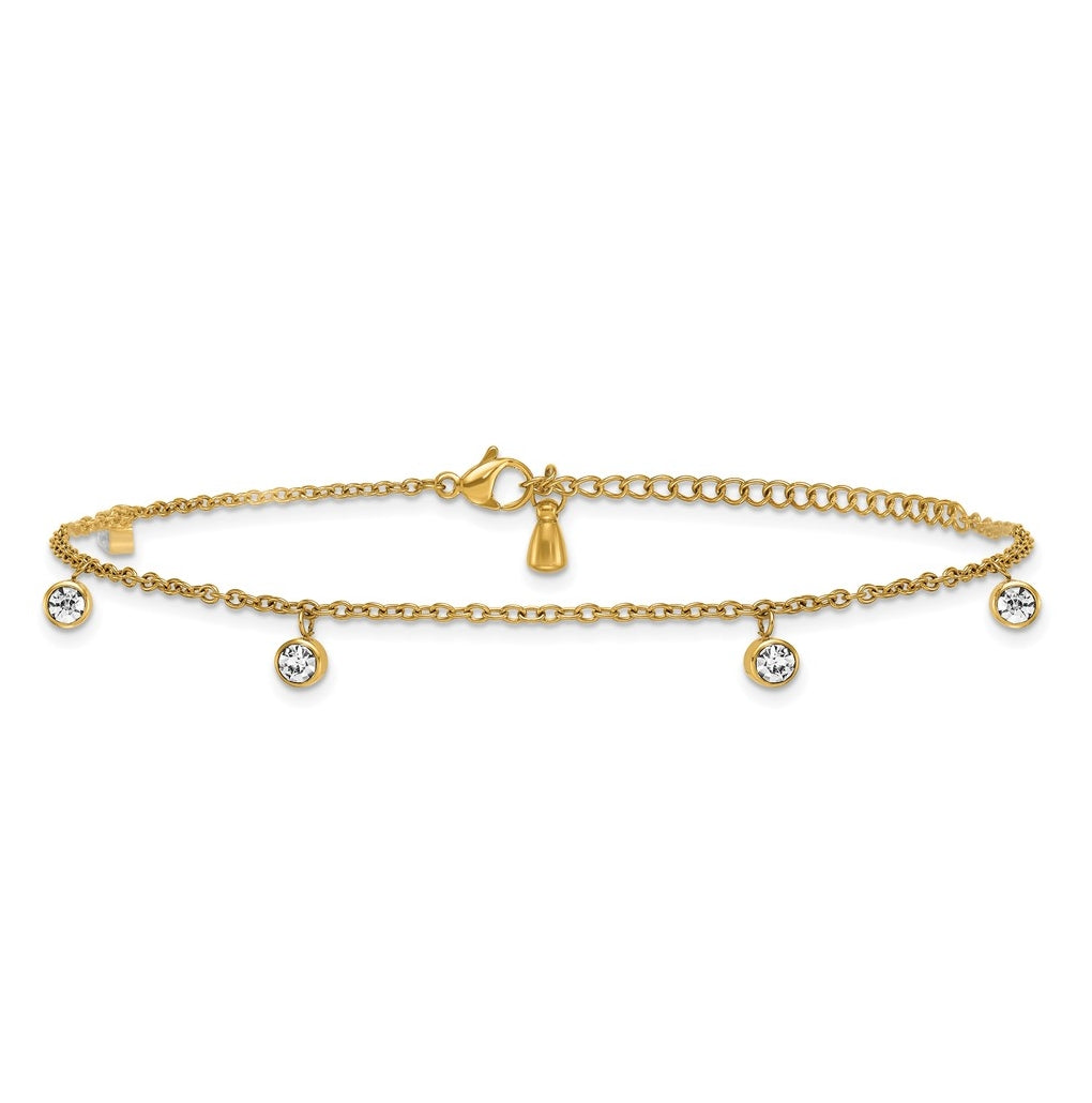 Stainless Steel Polished Yellow IP Crystal Dangle 8.25in with 2in ext. Anklet – Elegant Jewelry Gift for Birthday, Anniversary, Engagement, Wedding