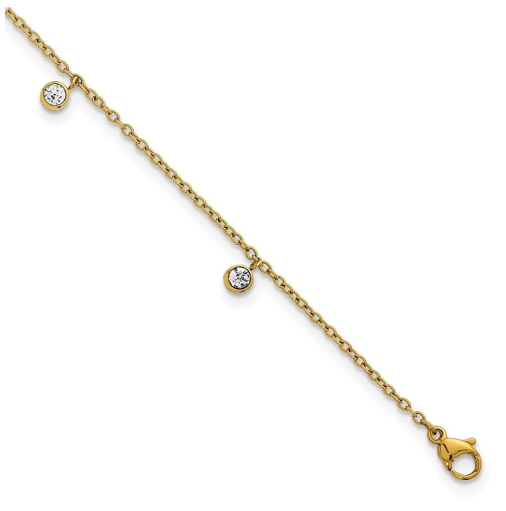 Stainless Steel Polished Yellow IP Crystal Dangle 8.25in with 2in ext. Anklet – Elegant Jewelry Gift for Birthday, Anniversary, Engagement, Wedding
