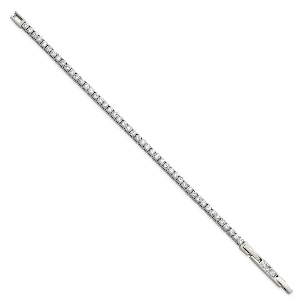 Stainless Steel Polished Cubic Zirconia 7in with1in ext. Tennis Bracelet – Elegant Jewelry Gift for Birthday, Anniversary, Engagement, Wedding
