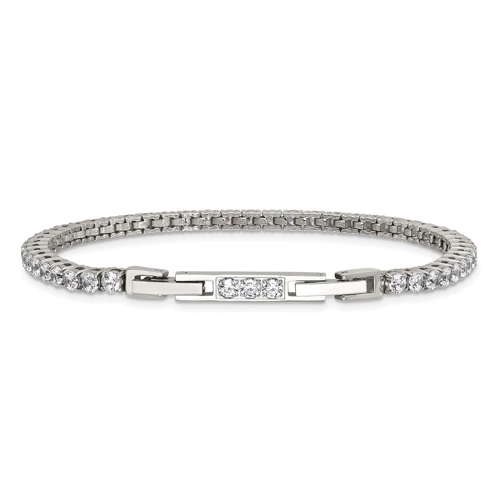 Stainless Steel Polished Cubic Zirconia 7in with1in ext. Tennis Bracelet – Elegant Jewelry Gift for Birthday, Anniversary, Engagement, Wedding