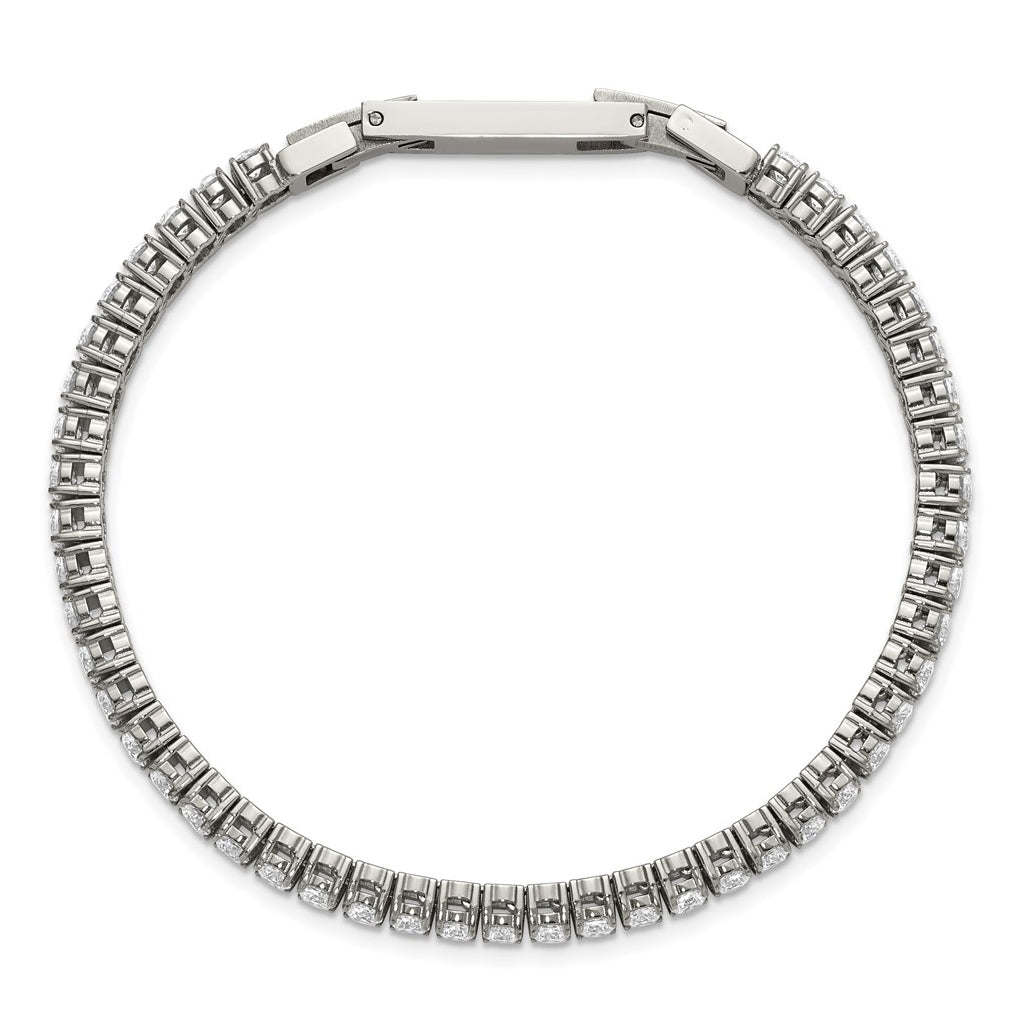 Stainless Steel Polished Cubic Zirconia 7in with1in ext. Tennis Bracelet – Elegant Jewelry Gift for Birthday, Anniversary, Engagement, Wedding