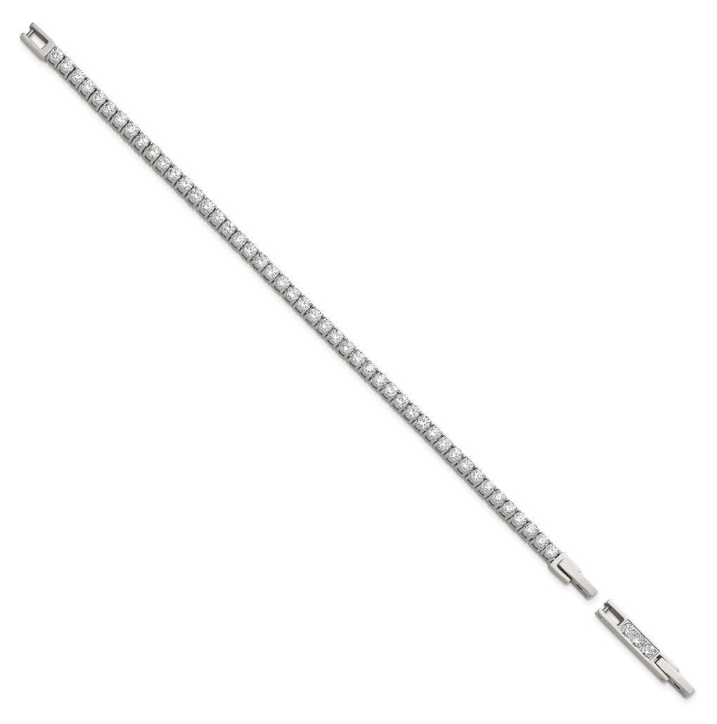 Stainless Steel Polished Cubic Zirconia 7in with1in ext. Tennis Bracelet – Elegant Jewelry Gift for Birthday, Anniversary, Engagement, Wedding