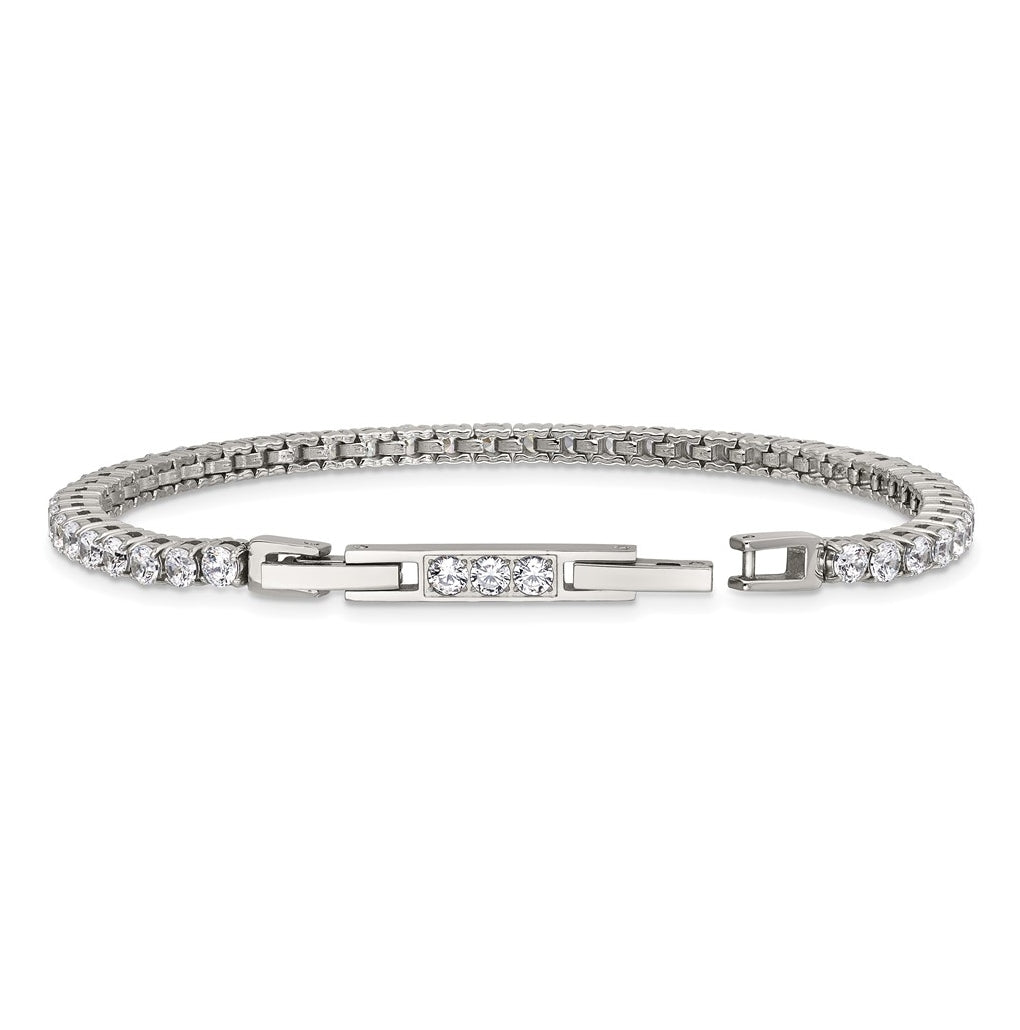 Stainless Steel Polished Cubic Zirconia 7in with1in ext. Tennis Bracelet – Elegant Jewelry Gift for Birthday, Anniversary, Engagement, Wedding