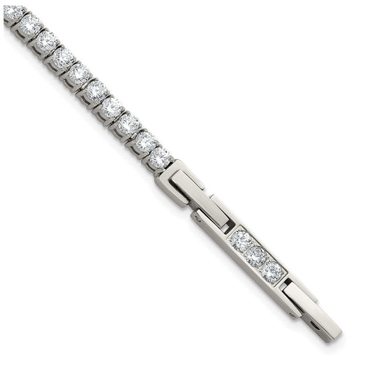 Stainless Steel Polished Cubic Zirconia 7in with1in ext. Tennis Bracelet – Elegant Jewelry Gift for Birthday, Anniversary, Engagement, Wedding
