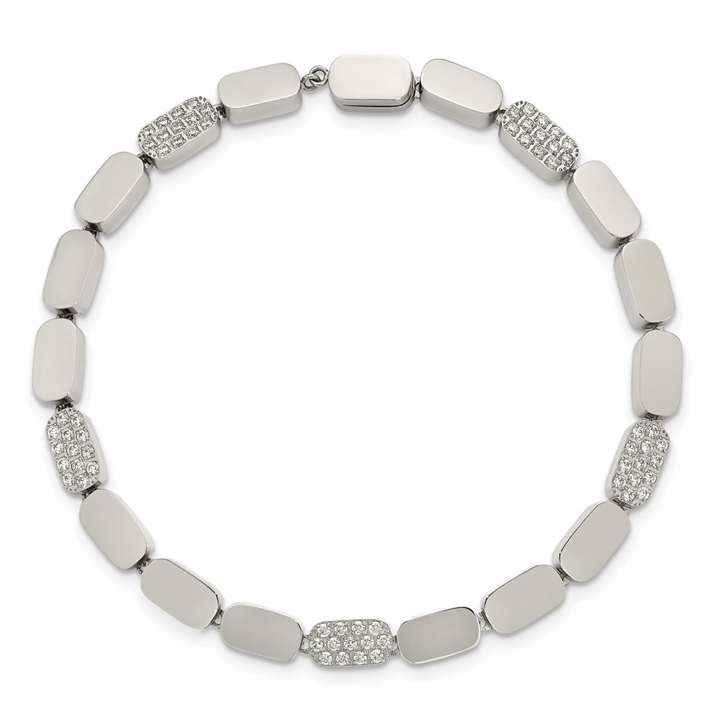 Stainless Steel Polished with Cubic Zirconia Magnetic 7in Bracelet – Elegant Jewelry Gift for Birthday, Anniversary, Engagement, Wedding
