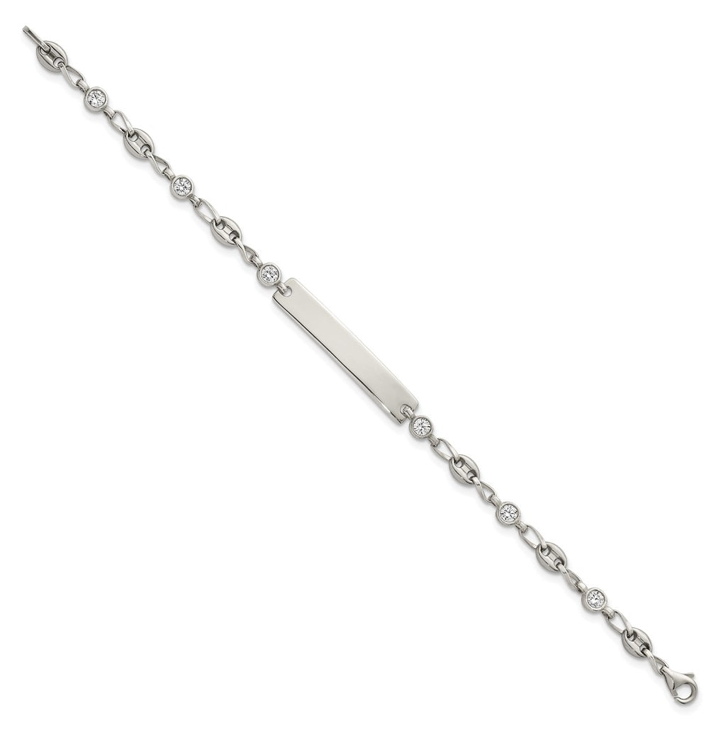 Stainless Steel with 925 Polished White Cubic Zirconia Anchor 6.25in ID Bracelet – Elegant Jewelry Gift for Birthday, Anniversary, Engagement, Wedding