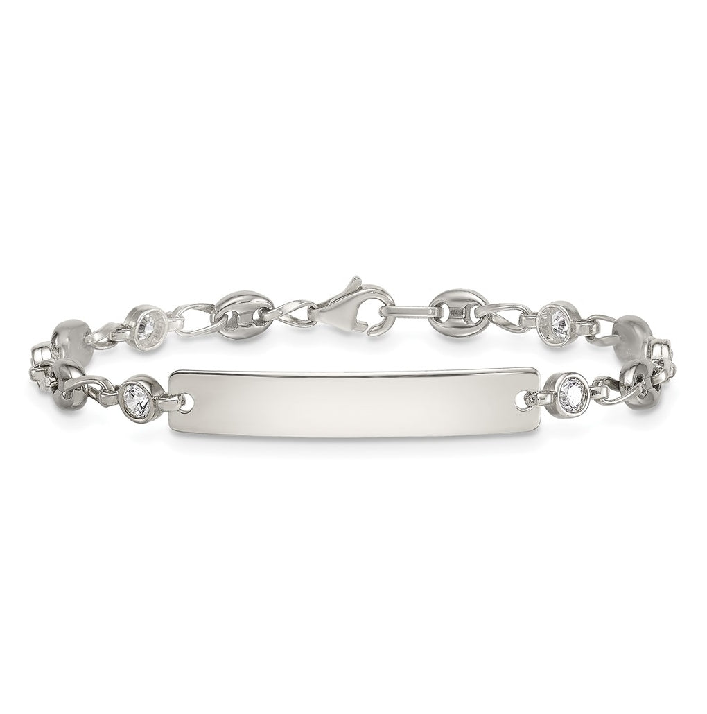 Stainless Steel with 925 Polished White Cubic Zirconia Anchor 6.25in ID Bracelet – Elegant Jewelry Gift for Birthday, Anniversary, Engagement, Wedding