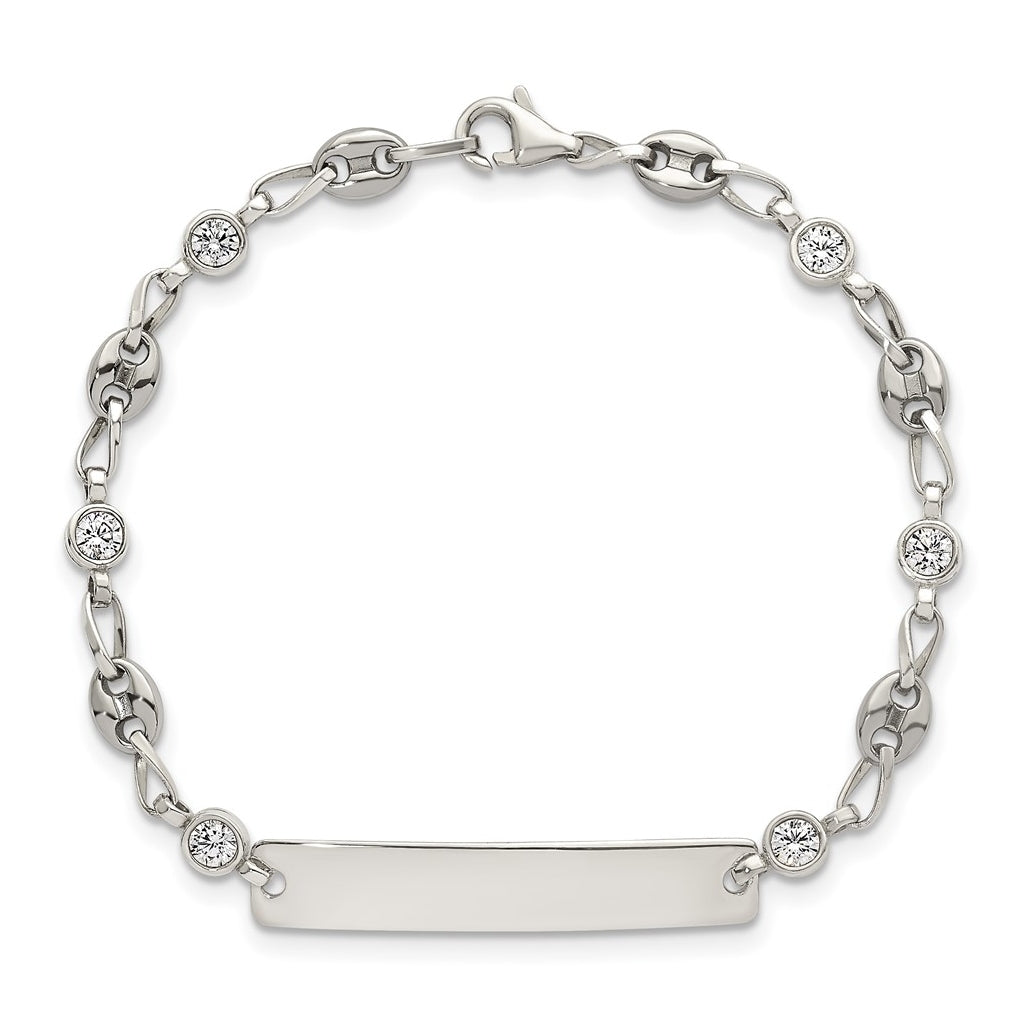 Stainless Steel with 925 Polished White Cubic Zirconia Anchor 6.25in ID Bracelet – Elegant Jewelry Gift for Birthday, Anniversary, Engagement, Wedding