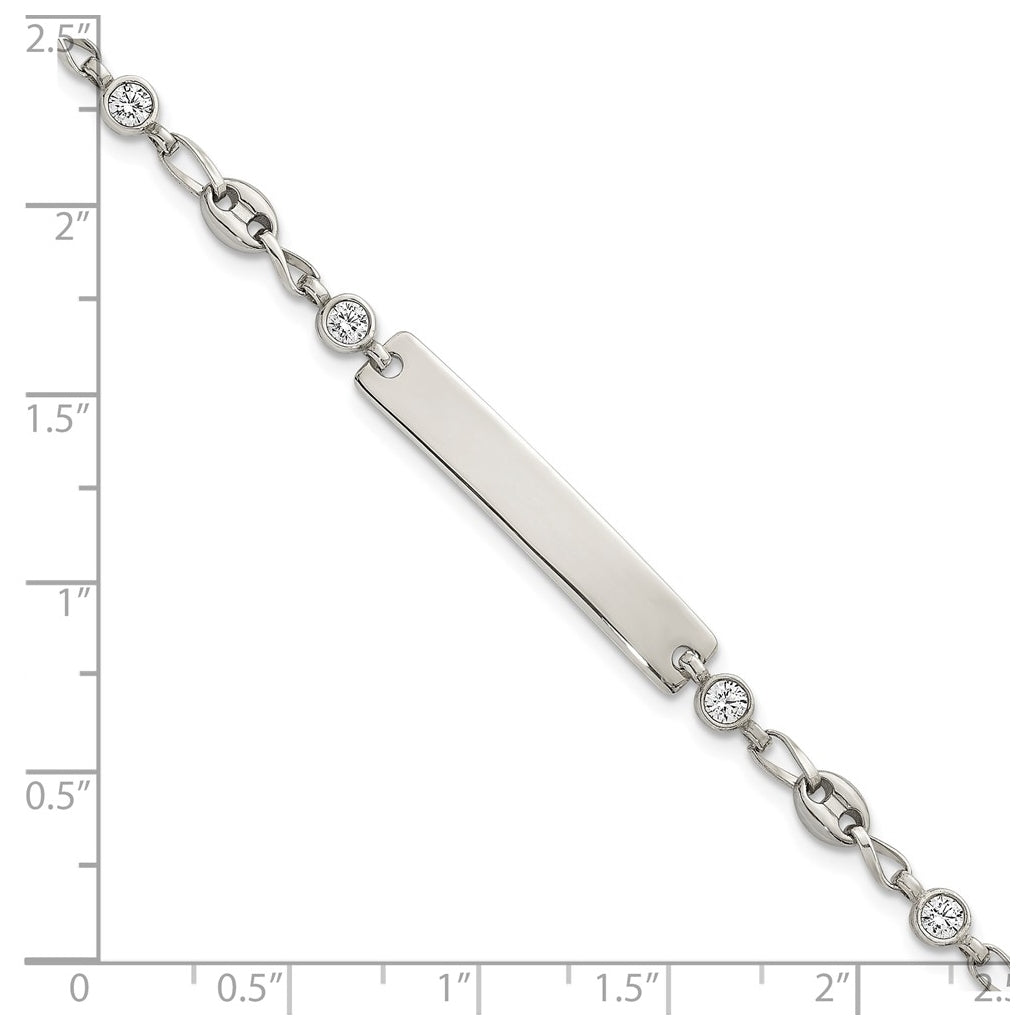 Stainless Steel with 925 Polished White Cubic Zirconia Anchor 6.25in ID Bracelet – Elegant Jewelry Gift for Birthday, Anniversary, Engagement, Wedding