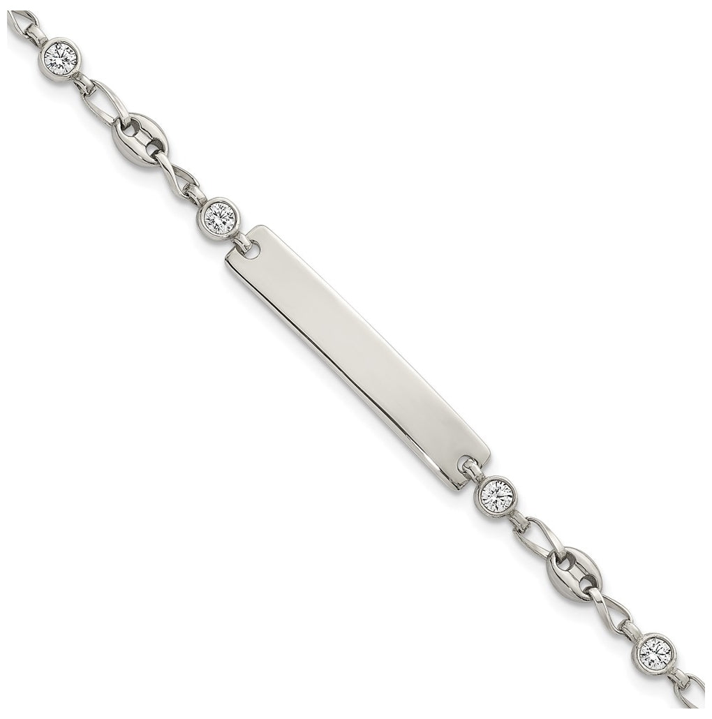 Stainless Steel with 925 Polished White Cubic Zirconia Anchor 6.25in ID Bracelet – Elegant Jewelry Gift for Birthday, Anniversary, Engagement, Wedding