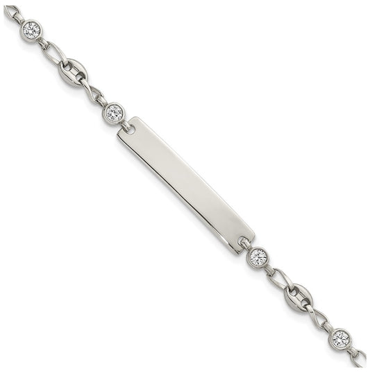 Stainless Steel with 925 Polished White Cubic Zirconia Anchor 6.25in ID Bracelet – Elegant Jewelry Gift for Birthday, Anniversary, Engagement, Wedding