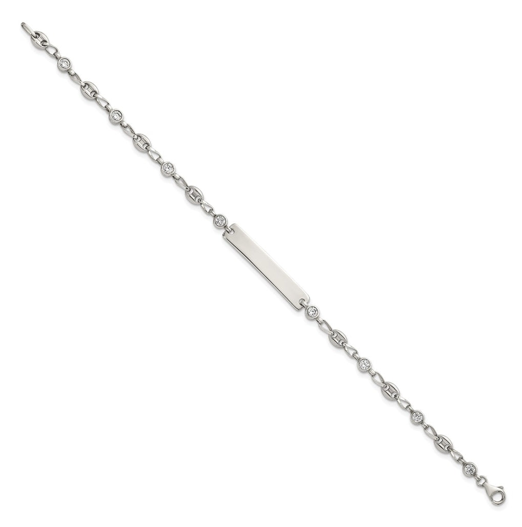 Stainless Steel with 925 Polished White Cubic Zirconia Anchor 6.25in ID Bracelet – Elegant Jewelry Gift for Birthday, Anniversary, Engagement, Wedding