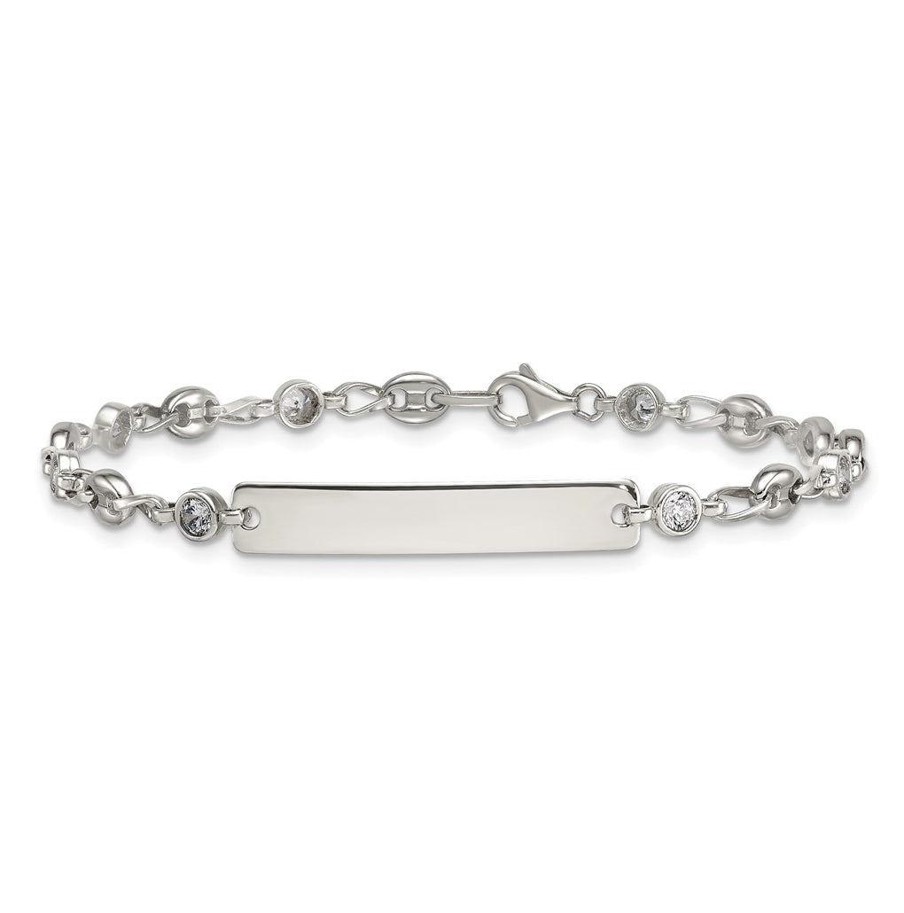 Stainless Steel with 925 Polished White Cubic Zirconia Anchor 6.25in ID Bracelet – Elegant Jewelry Gift for Birthday, Anniversary, Engagement, Wedding