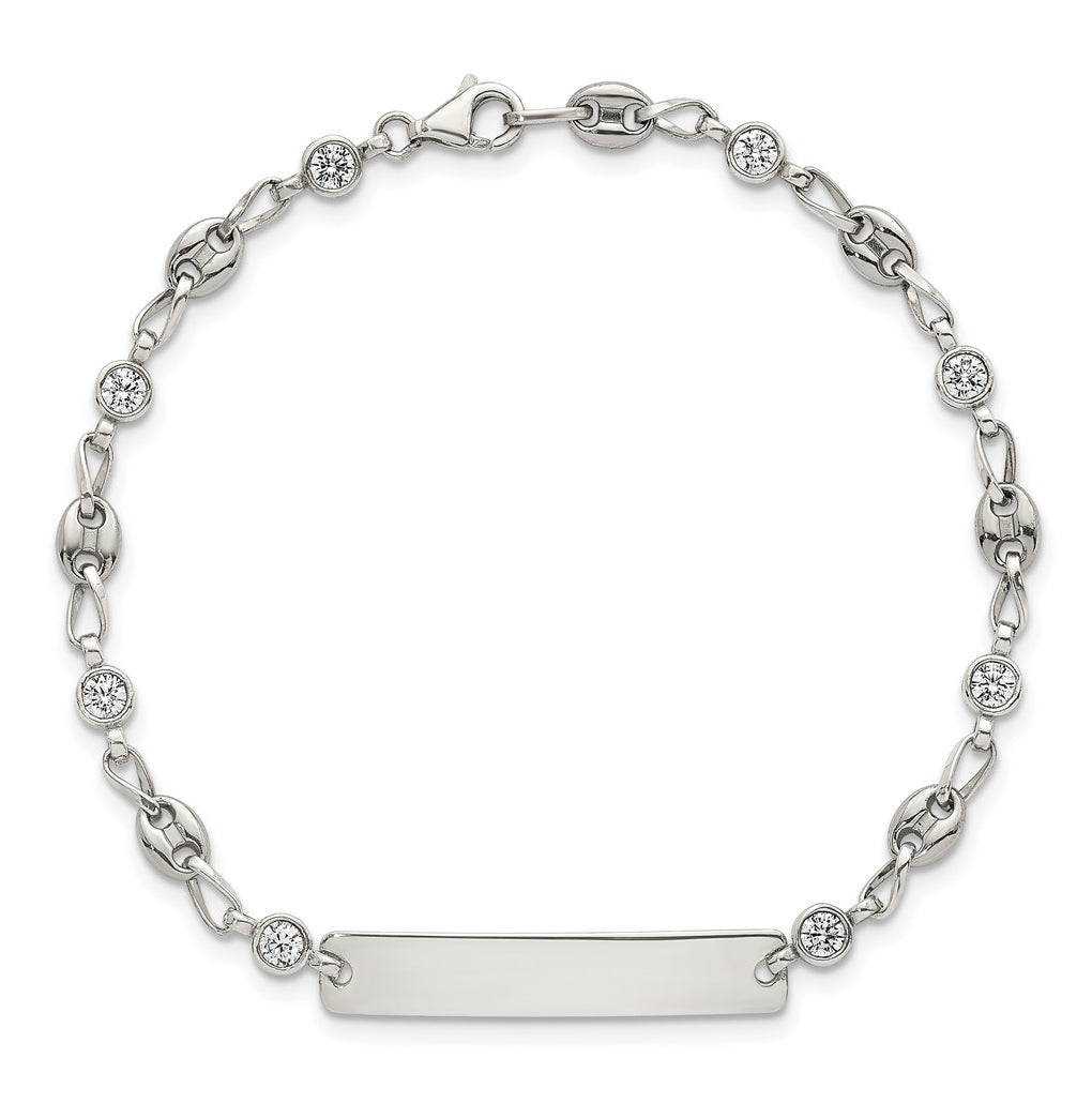 Stainless Steel with 925 Polished White Cubic Zirconia Anchor 6.25in ID Bracelet – Elegant Jewelry Gift for Birthday, Anniversary, Engagement, Wedding
