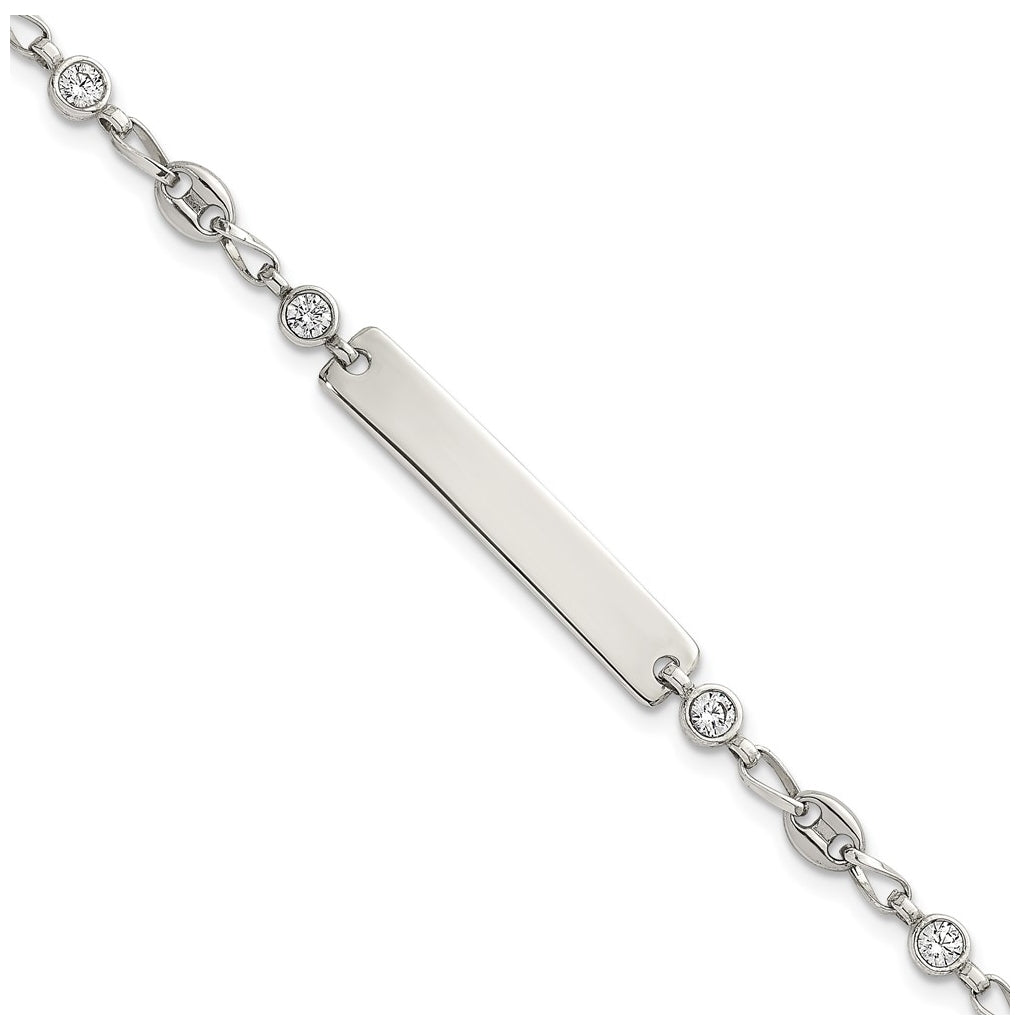 Stainless Steel with 925 Polished White Cubic Zirconia Anchor 6.25in ID Bracelet – Elegant Jewelry Gift for Birthday, Anniversary, Engagement, Wedding