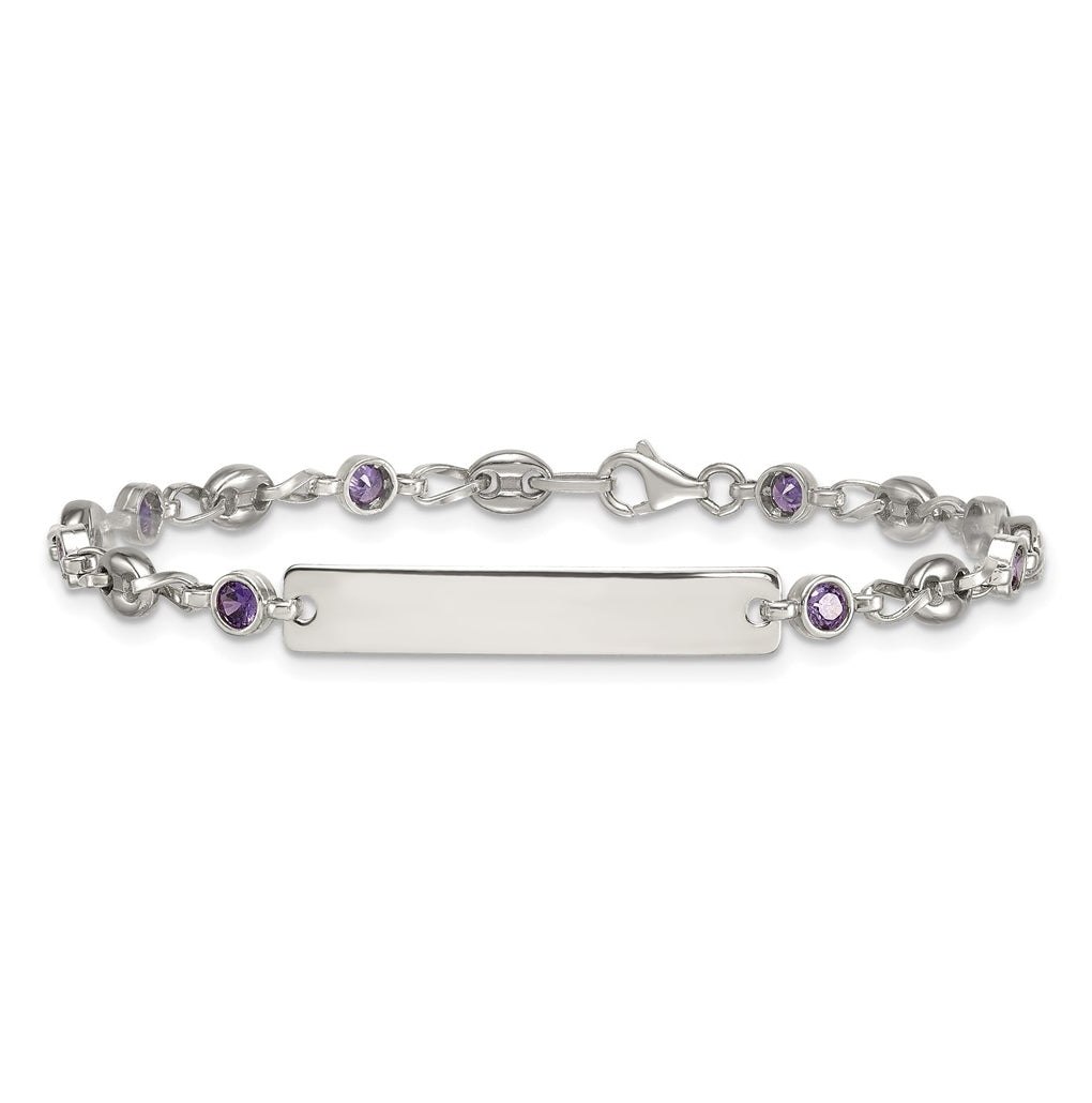 Stainless Steel with 925 Polished Purple Cubic Zirconia Anchor 7.5in ID Bracelet – Elegant Jewelry Gift for Birthday, Anniversary, Engagement, Wedding