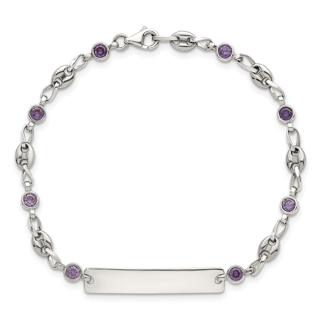 Stainless Steel with 925 Polished Purple Cubic Zirconia Anchor 7.5in ID Bracelet – Elegant Jewelry Gift for Birthday, Anniversary, Engagement, Wedding