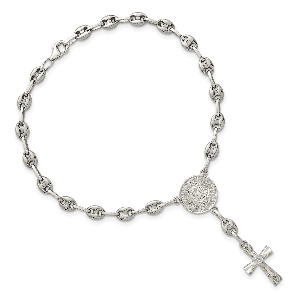 Stainless Steel with 925 Polished Jesus and Mary Cross 7.75in Bracelet – Elegant Jewelry Gift for Birthday, Anniversary, Engagement, Wedding