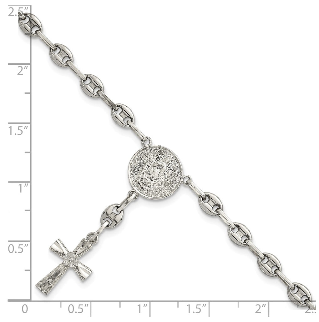 Stainless Steel with 925 Polished Jesus and Mary Cross 7.75in Bracelet – Elegant Jewelry Gift for Birthday, Anniversary, Engagement, Wedding
