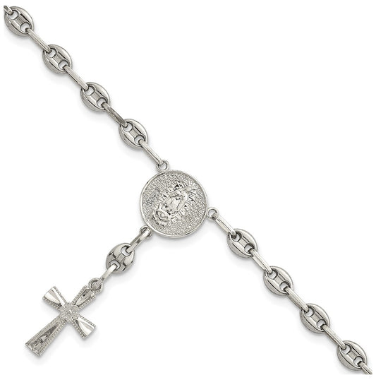 Stainless Steel with 925 Polished Jesus and Mary Cross 7.75in Bracelet – Elegant Jewelry Gift for Birthday, Anniversary, Engagement, Wedding