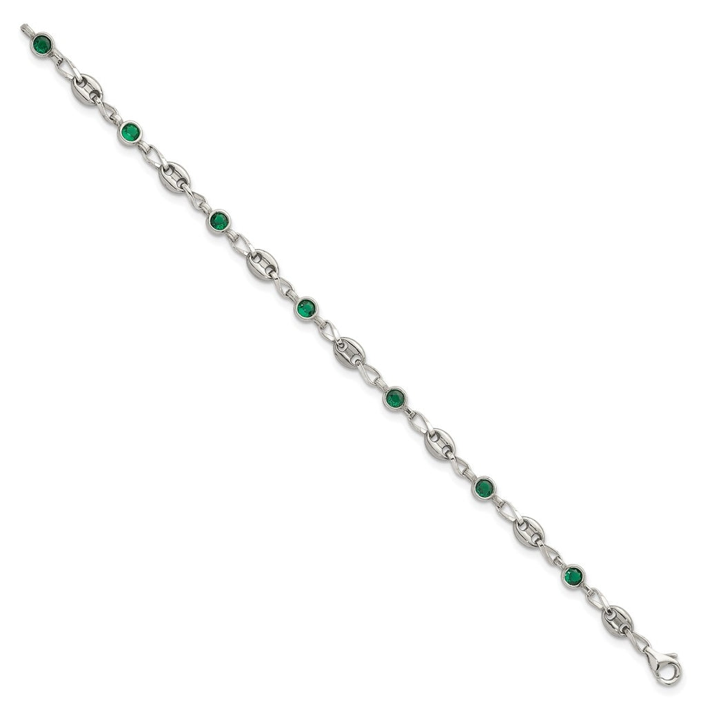 Stainless Steel with 925 Polished Green Cubic Zirconia 6in Bracelet – Elegant Jewelry Gift for Birthday, Anniversary, Engagement, Wedding