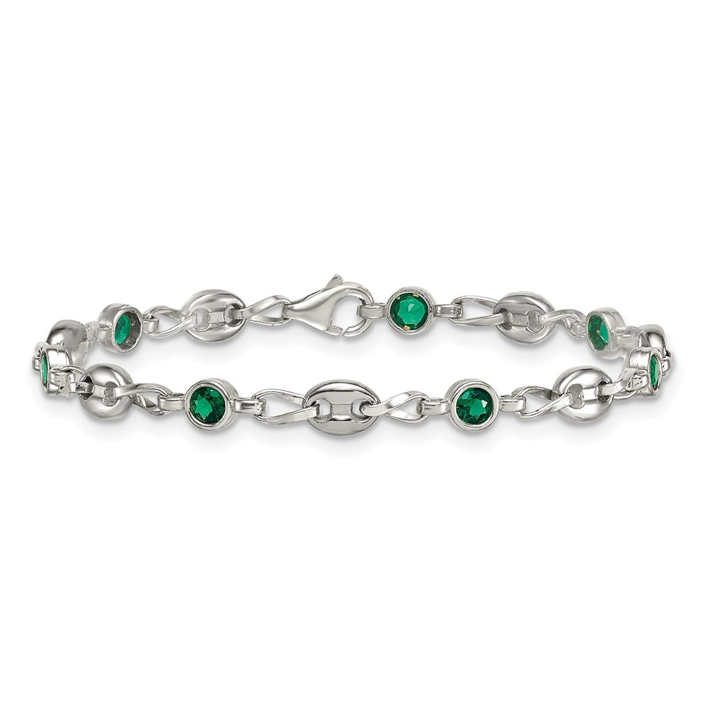 Stainless Steel with 925 Polished Green Cubic Zirconia 6in Bracelet – Elegant Jewelry Gift for Birthday, Anniversary, Engagement, Wedding
