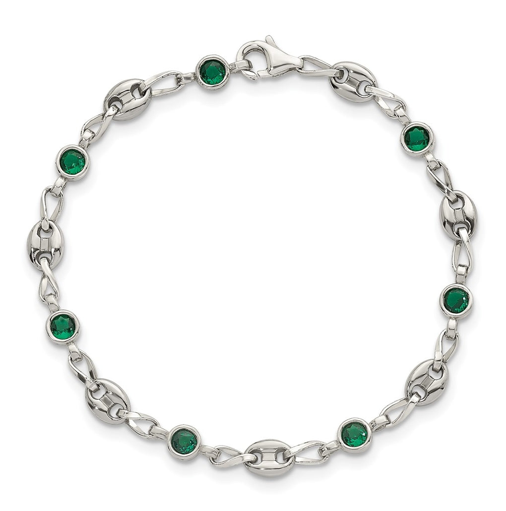 Stainless Steel with 925 Polished Green Cubic Zirconia 6in Bracelet – Elegant Jewelry Gift for Birthday, Anniversary, Engagement, Wedding