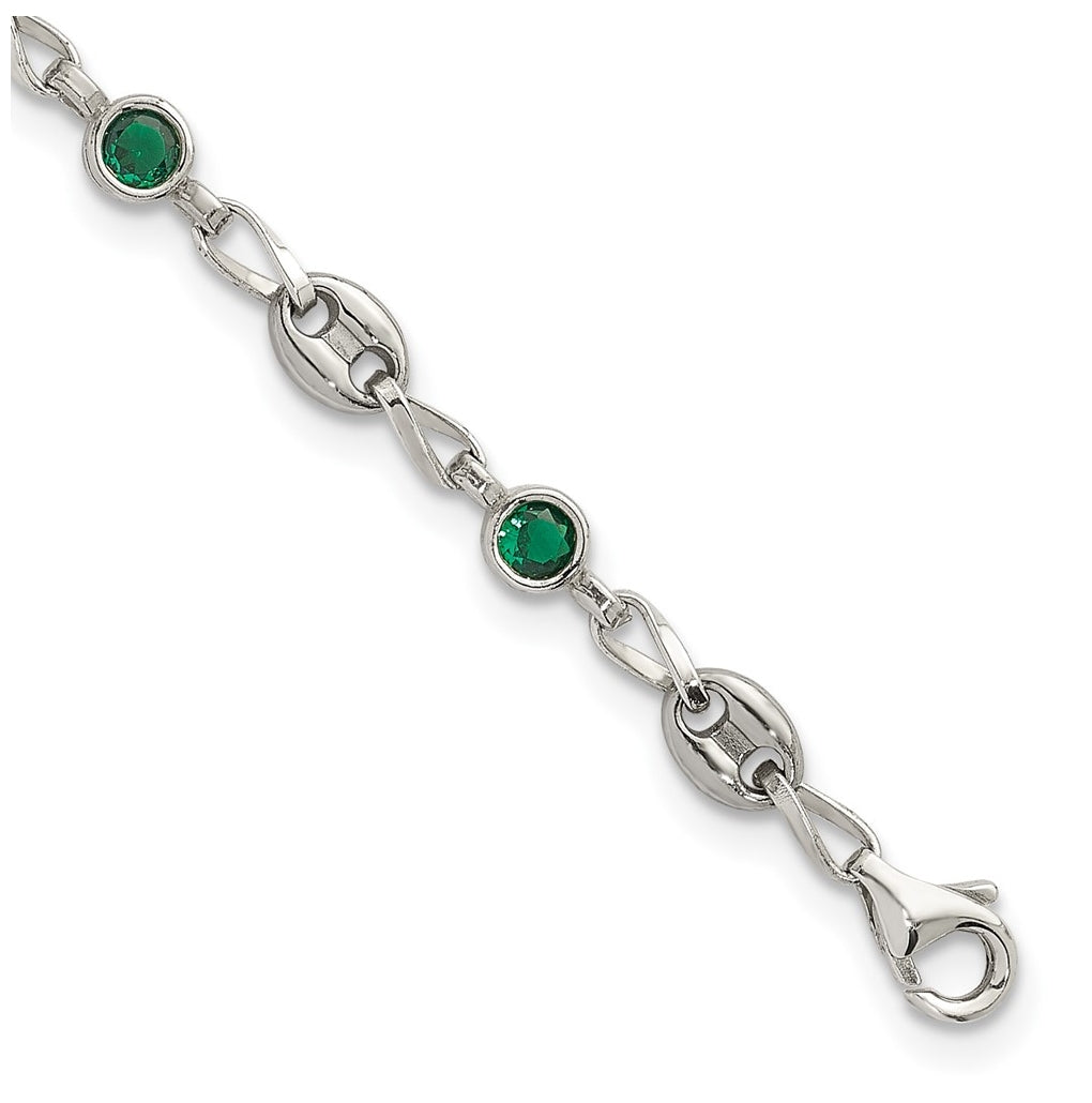 Stainless Steel with 925 Polished Green Cubic Zirconia 6in Bracelet – Elegant Jewelry Gift for Birthday, Anniversary, Engagement, Wedding