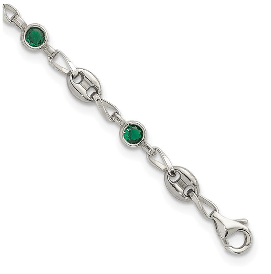 Stainless Steel with 925 Polished Green Cubic Zirconia 6in Bracelet – Elegant Jewelry Gift for Birthday, Anniversary, Engagement, Wedding