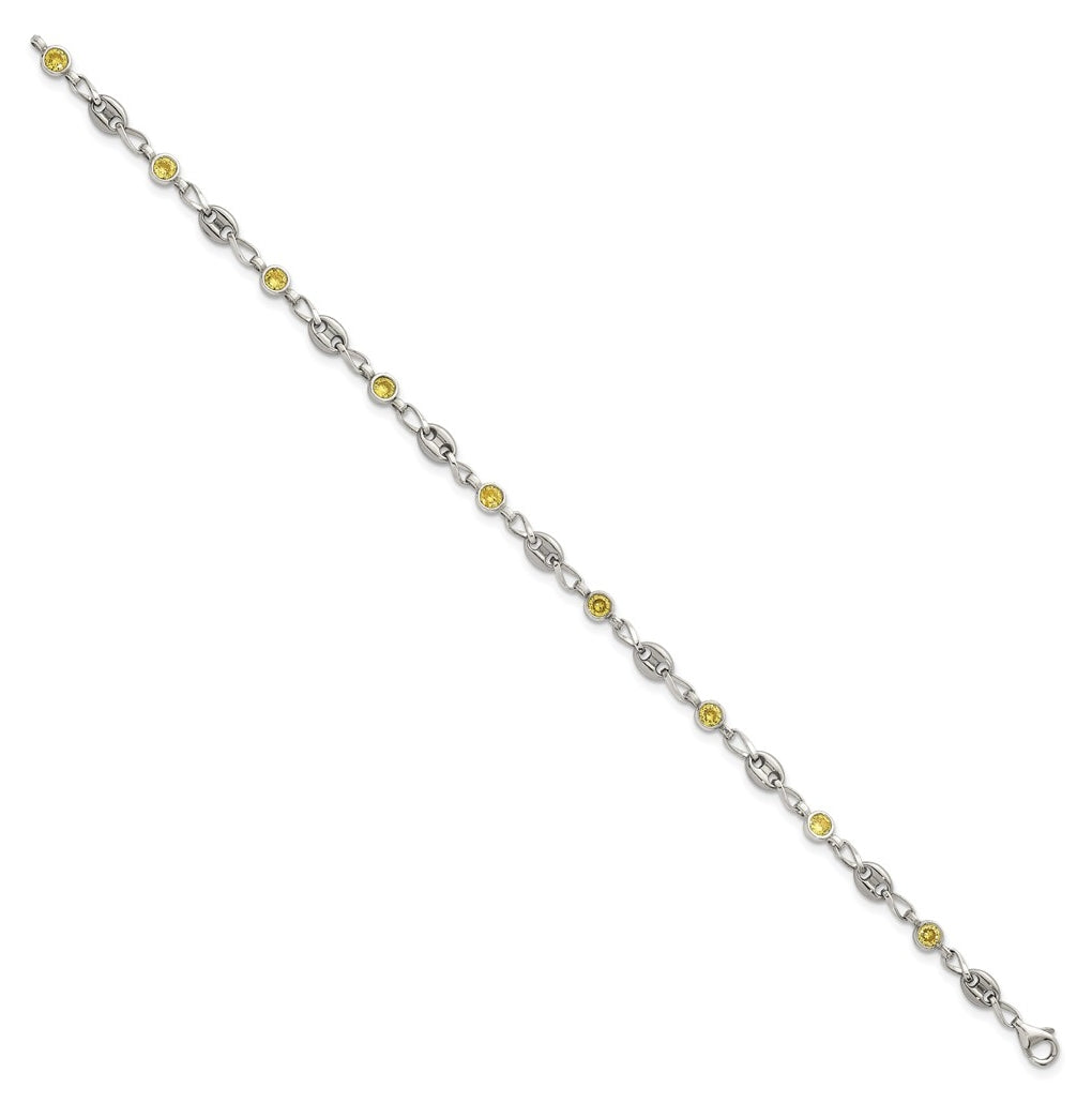 Stainless Steel with 925 Polished Yellow Cubic Zirconia 7.5in Bracelet – Elegant Jewelry Gift for Birthday, Anniversary, Engagement, Wedding