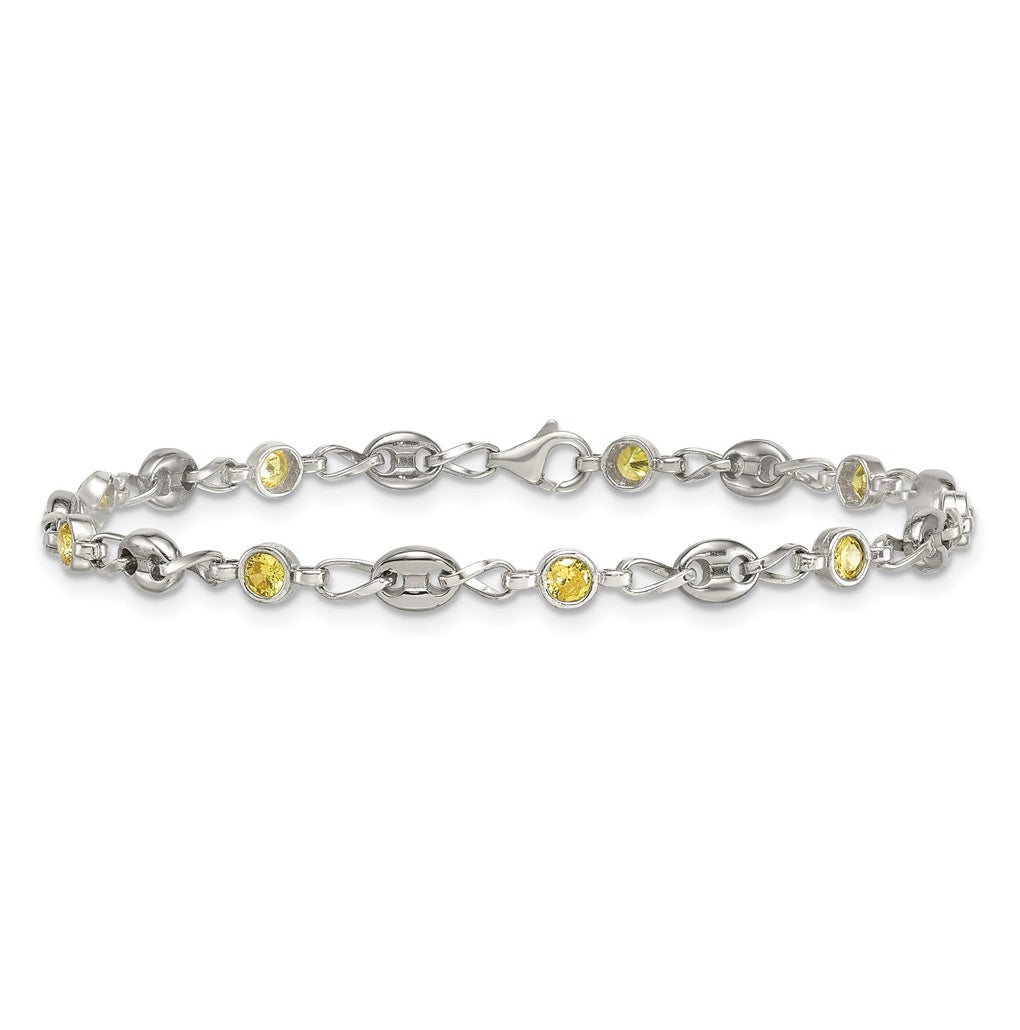 Stainless Steel with 925 Polished Yellow Cubic Zirconia 7.5in Bracelet – Elegant Jewelry Gift for Birthday, Anniversary, Engagement, Wedding